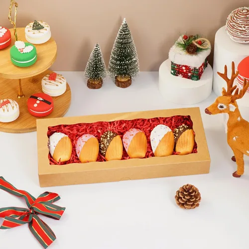 Miniatura 5 de XINHPKGG 5 cajas de galletas con ventana: cajas de panadería de 12 x 5 x 1.5 pulgadas, cajas de golosinas, cajas de fresas cubiertas de chocolate