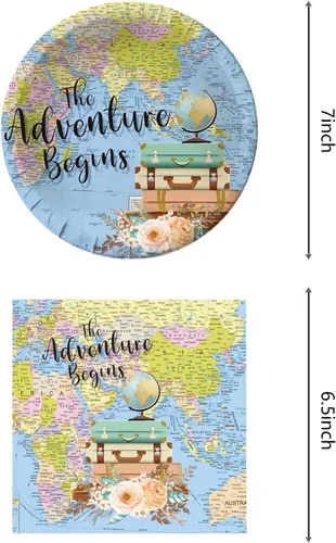 Miniatura 2 de Adventure World Awaits - Suministros para fiestas, 20 platos y 20 servilletas, suministros de decoración de fiesta de The Adventure Begin