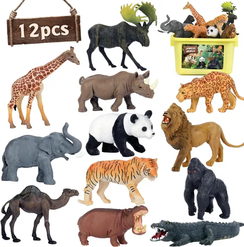 Figuras de juguetes de animales de safari, 12 figuras realistas de animales salvajes de la selva, juego de animales de zoológico africano grande con