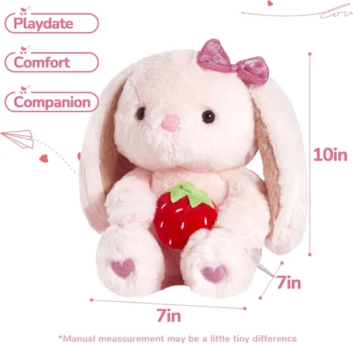 Miniatura 2 de Conejo de Fresa de Peluche con Orejas Caídas, Animales de Peluche Rosa Esponjosos con Fresa, Juguete Blando para Regalo para Niños, Niñas y Niños