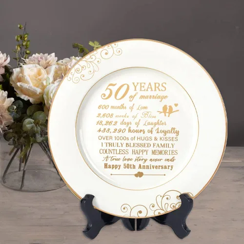 Miniatura 3 de Urllinz Placa de 50 aniversario con lámina de oro de 24 quilates, regalo de boda de aniversario de 50 años para parejas y padres, decoraciones