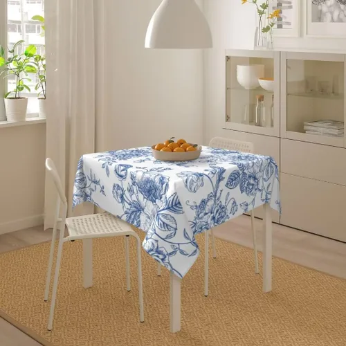 Miniatura 5 de BETGINY - Mantel cuadrado floral azul de 54 x 54 pulgadas, mantel decorativo de estilo chinoiserie con flores, tela rústica lavable para granja
