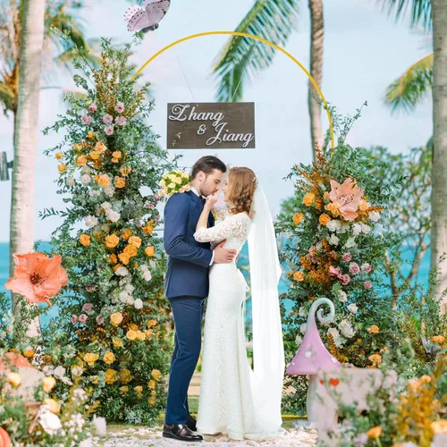 Miniatura 2 de Putros Soporte de Arco de Boda Dorado de 8 Pies de Metal, Soporte de Telón de Fondo con Arco de Globos para Ceremonia de Boda, Cumpleaños, Fiesta