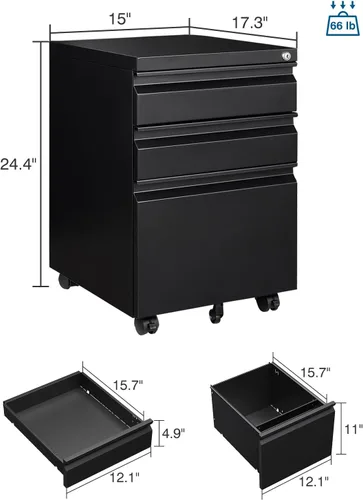 Miniatura 3 de PEUKC Archivador de 2 cajones con cerradura, archivador de metal debajo del escritorio para tamaño carta/legal/A4 para oficina en casa, archivadores