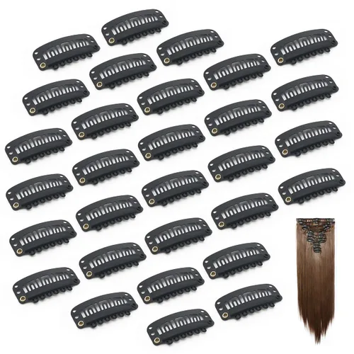 Dreamlover Clips de peluca para asegurar la peluca, clips para extensiones de cabello, 6 dientes, 30 piezas negras Negro