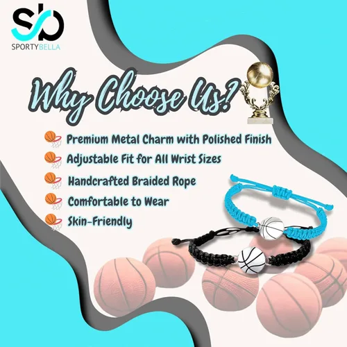 Miniatura 6 de Sportybella Pulsera unisex con dije de baloncesto – Pulsera de amistad ajustable con dije de baloncesto
