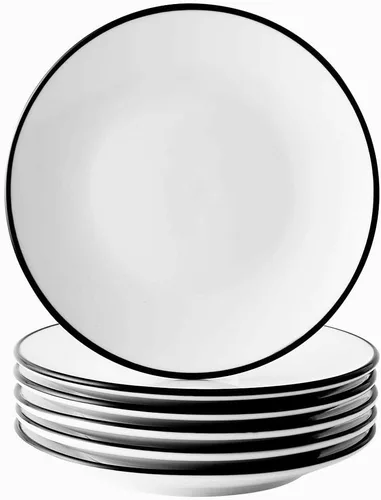 Miniatura 9 de YOLIFE Juego de 6 platos pequeños de porcelana para postre, platos de cerámica con borde negro de 6 pulgadas, platos para servir aperitivos