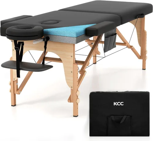 Miniatura 11 de KCC Mesa de Masaje Portátil de Espuma Viscoelástica, Cama de Tatuajes Plegable para Pestañas, Altura Ajustable, 28 Pulgadas de Ancho, Accesorios