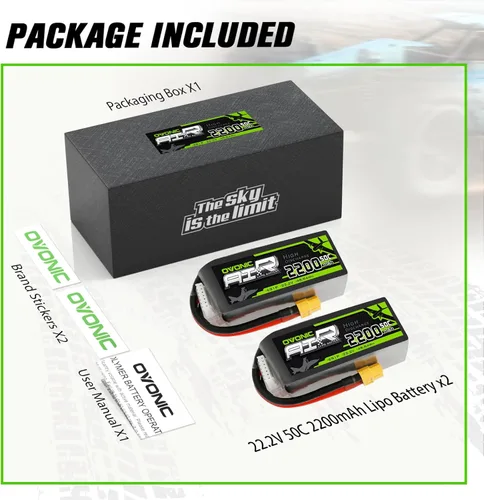 Miniatura 6 de OVONIC 6S Lipo Batería 22.2V 2200mAh 50C Batería con conector XT60 para RC Avión Helicóptero RC Coche Camión Tanque Drone Racing Hobby (2 unidades)
