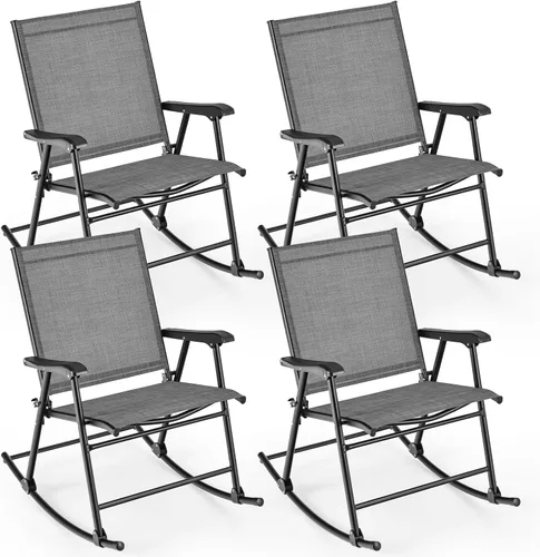 Miniatura 11 de Tangkula Juego de 2 mecedoras plegables para patio con tela de asiento transpirable y marco de metal resistente, movimiento mecedor suave, balancín