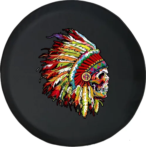 Colorido cráneo indio nativo americano personalizado de repuesto Tire Covers tamaño 32 con orificio para cámara