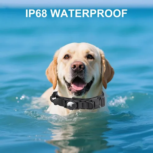 Miniatura 2 de Collar para perro Airtag mejorado, impermeable, ajustable, de nailon con soporte para AirTag, asa de control y hebilla de liberación rápida