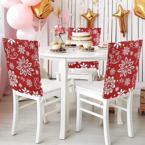 Miniatura 5 de Christmas Red Floral Snowflake Decorative Chair Back Covers for Dining Room Washable Office Chair Covers cobertores para sillas de comedor Set of 6