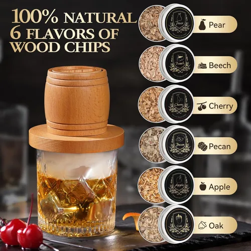 Miniatura 4 de G GOOD GAIN Kit de Ahumador de Whisky con Antorcha - Kit de Ahumador de Cóctel Old Fashioned con Virutas de Madera de 6 Sabores Set Infusor