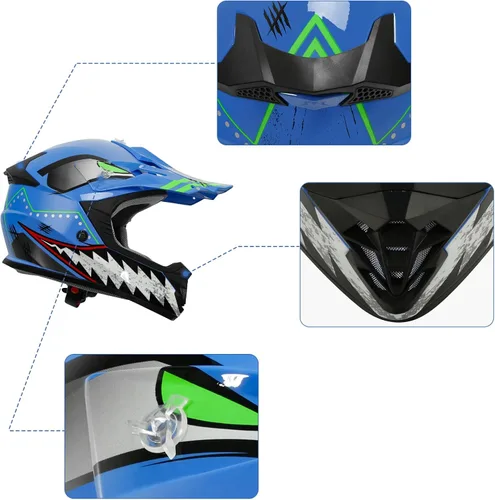 Miniatura 8 de XFMT - Juego de casco DOT con gafas y guantes para motocross, cuatrimoto y vehículos todoterreno para niños y jóvenes, diseño de calavera negro