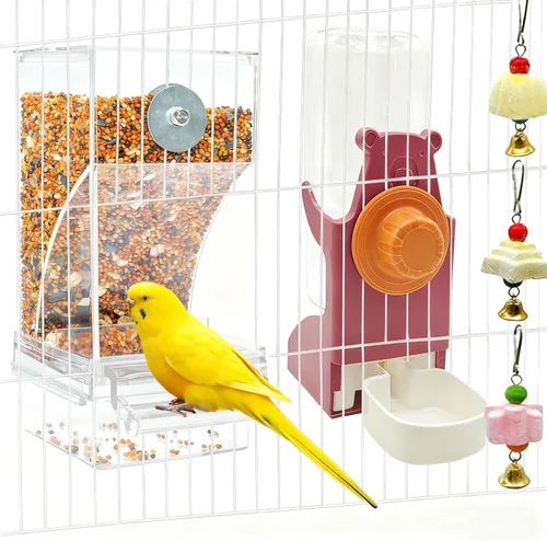 Miniatura 9 de Alimentador automático para jaula de pájaros, sin ensuciar, alimentador de periquitos, contenedor de alimentos de semillas, estación de Transparente