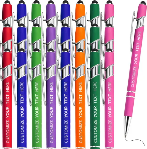 Miniatura 48 de Hasta 500 bolígrafos personalizados a granel con lápiz capacitivo, grabado, juego de bolígrafos con tu nombre, texto para mujeres de negocios