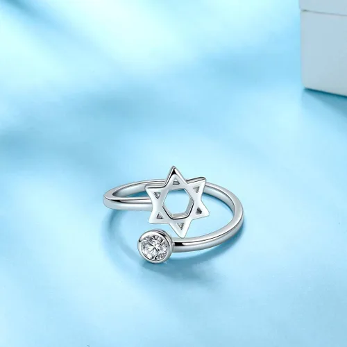 Miniatura 2 de Jewmon Anillo de plata de ley con estrella de David para mujer – Anillo ajustable Magen David – Amuleto Wicca – Regalos judíos