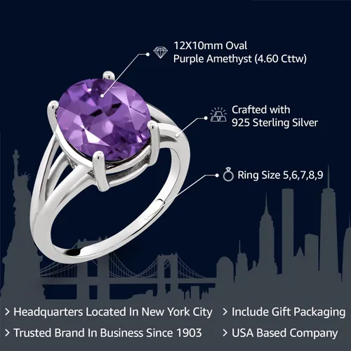 Miniatura 104 de Gem Stone King Anillo solitario con piedra preciosa de 3.00-7.00 quilates Plata de ley 925 Ovalado de 0.47 x 0.49 pulgadas Anillo