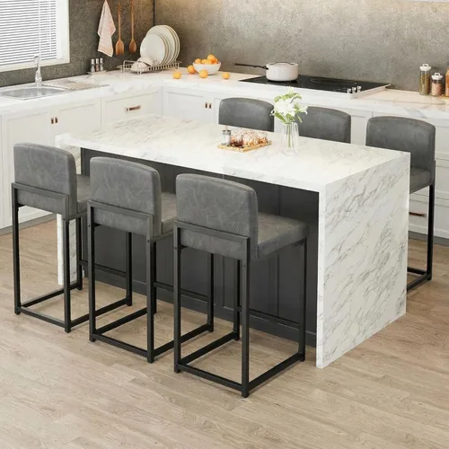 Miniatura 19 de GarveeHome Juego de 2 taburetes de bar, modernos taburetes de bar de altura de mostrador con respaldo y reposapiés, taburetes de bar tapizados