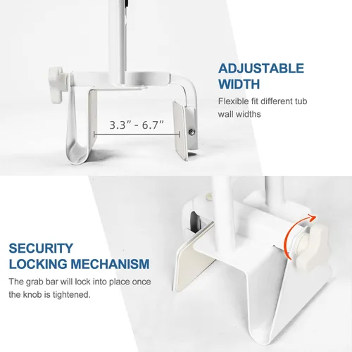 Miniatura 4 de HEPO Barra de seguridad ajustable para bañera para ancianos, barra de agarre para bañera para baño, abrazadera de mango de bañera de asistencia