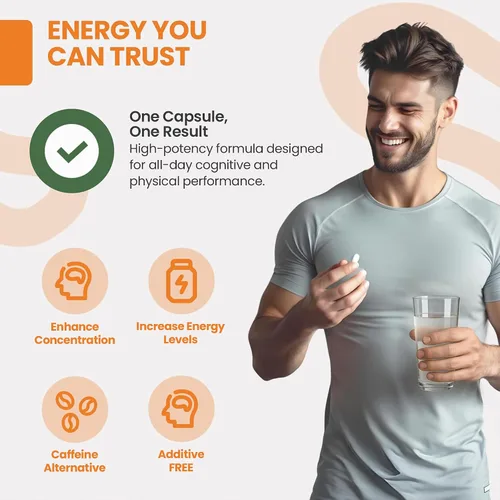 Miniatura 5 de EarthNutri Theacrine Energy and Focus Suplemento – Sin gluten ni aditivos – 1 cápsula diaria – Cápsula vegetal para mejorar el estado de alerta