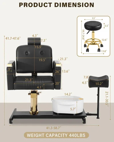 Miniatura 3 de Silla de Pedicura Sin Plomería para Técnica de Uñas, con Reposapiés Ajustable y Tina de Masaje, Taburete de Pedicura con Ruedas, Estación