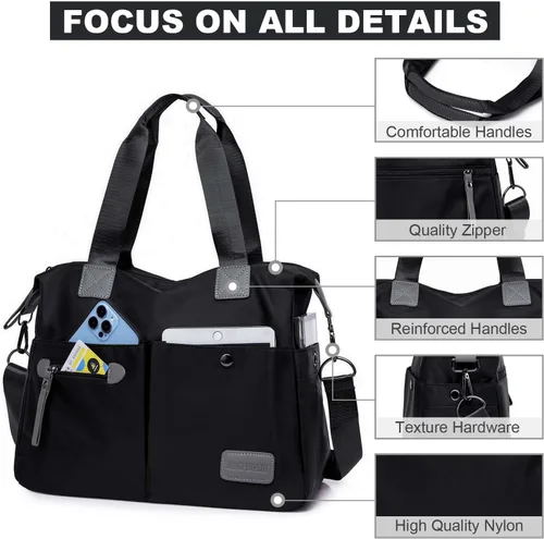 Miniatura 4 de Bolso de mano ligero, floral, con asa superior con múltiples bolsillos de nailon para el trabajo, resistente al agua, bolsa para viajes, de hombro