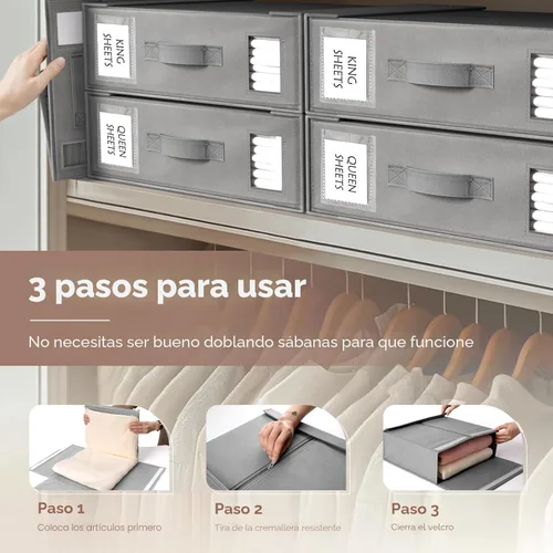 Miniatura 6 de Criusia Organizadores y Almacenamiento de Sábanas de Cama, Paquete de 6 Cajas Organizadoras de Armario de Ropa Blanca Plegables – Soporte de Ropa