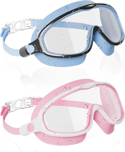 Miniatura 11 de Aegend Gafas de natación para niños y jóvenes de 3 a 14 años – Paquete de 2 gafas de visión clara antivaho anti-UV para natación Aqua y chapado