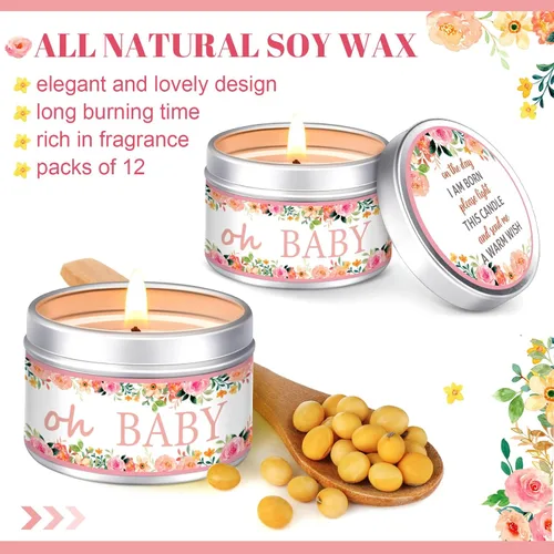 Miniatura 3 de Funtery 12 velas de fiesta de baby shower para invitados, velas perfumadas de lavanda, velas rústicas para revelación de género (floral)