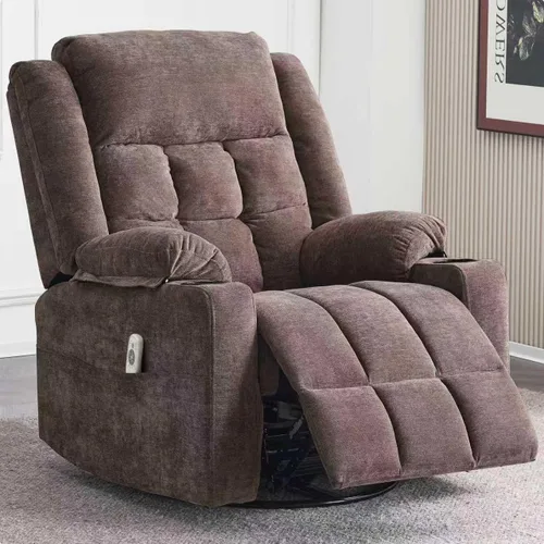 Ketaiyou Silla reclinable giratoria eléctrica para adultos con masaje y calor, puertos USB y tipo C, posición infinita, sillón reclinable eléctrico