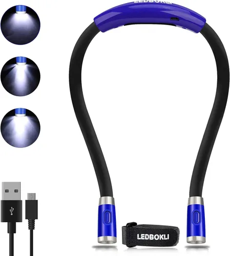 LEDBOLIK - Luz de lectura para el cuello, 660 mAh recargable, luz de libro para leer en la cama, 6 de brillo, brazos flexibles, manos libres para