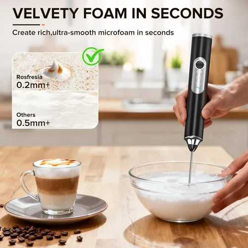 Miniatura 2 de Espumador de leche de mano, varita espumadora de 3 velocidades recargable, con 3 batidores desmontables, espumador de café para café, café