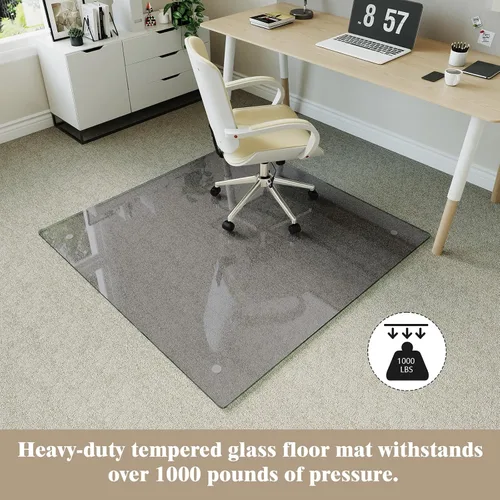 Miniatura 4 de Koonmi Tapete para silla de vidrio templado para suelos de madera dura y alfombras, 46 x 46 pulgadas, color gris, protector de piso de oficina