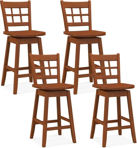 Miniatura 11 de Giantex Juego de 2 taburetes de bar de 24.5 pulgadas, taburetes de bar giratorios de granja con respaldo hueco de 6 rejillas y asiento ergonómico