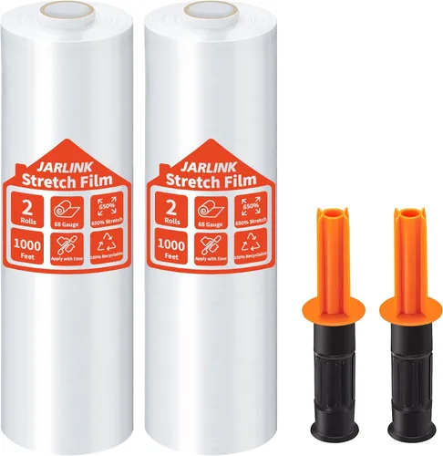 JARLINK Paquete de 2 Películas Elásticas, 15" x 1000 pies Envoltura Retráctil para Envolver Paletas, Resistencia Industrial Elástica hasta 650% de