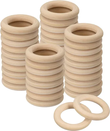 uxcell 50 anillos de madera natural de 1.772 in (1.8 pulgadas), círculos de madera lisa sin terminar de 0.315 in de grosor para manualidades, tejer,