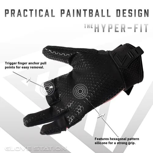Miniatura 4 de Glove Station Hyper-Fit - Guantes tácticos de tiro y trabajo – Rojo, talla Grande, diseño sin dedos de 2 dedos para paintball y equipo de Airsoft