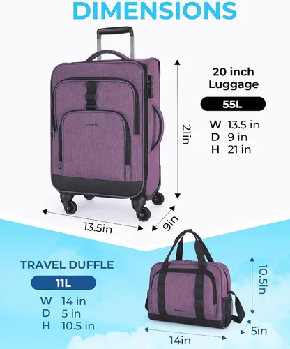 Miniatura 5 de BAGSMART Equipaje de mano Sets 2 piezas, Violeta enigmática, Viajes en familia