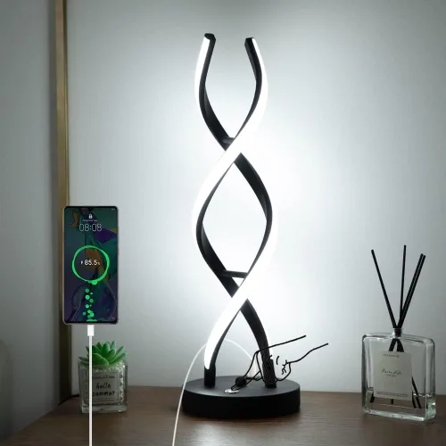 Miniatura 9 de Lámpara de mesa LED moderna, lámparas de mesa en espiral regulables para dormitorio, 3 colores con control táctil, lámpara de mesita de noche con 1