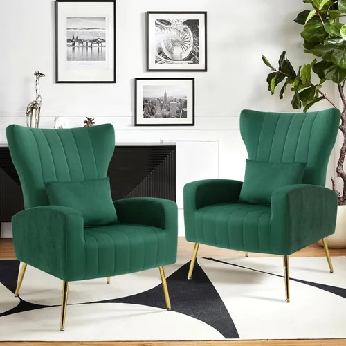 Miniatura 12 de Sillas decorativas de terciopelo con respaldo de ala y almohada lumbar, sillón moderno para sala de estar, dormitorio, silla auxiliar de recepción
