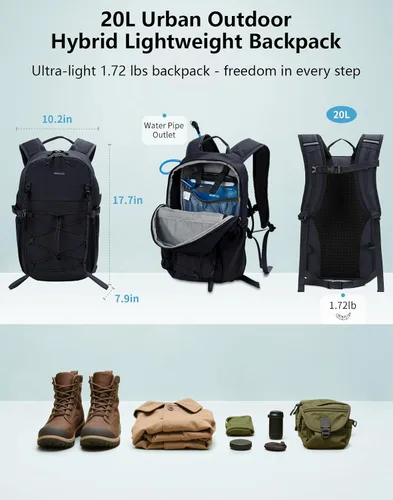 Miniatura 2 de ECOHUB Mochila pequeña de senderismo para hombres y mujeres, mochilas de viaje ligeras de 20 litros, resistentes al agua, para acampar, ciclismo