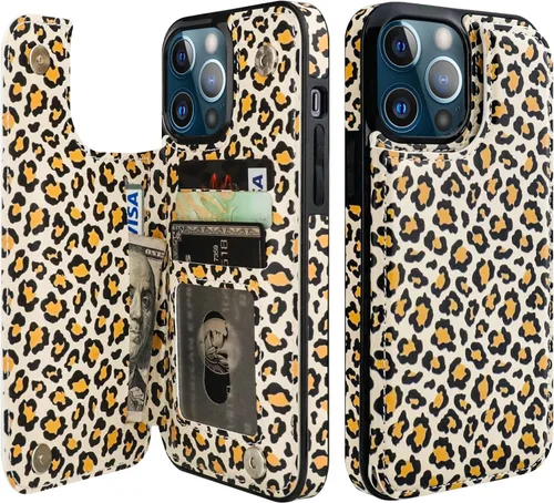 Miniatura 34 de HAOPINSH para iPhone 13 Estuche tipo cartera con tarjetero, patrón de leopardo blanco y guepardo, funda con tapa trasera para mujer y niña, ranuras