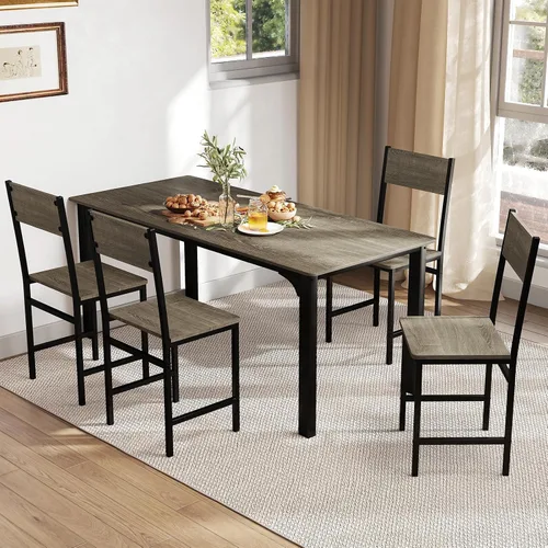 Miniatura 11 de Giantex Juego de 2 sillas de comedor, sillas de cocina industriales con patas de metal, respaldo inclinado, veta de madera rústica, sillas laterales