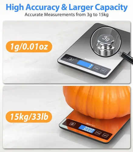 Miniatura 3 de Báscula de alimentos – Báscula digital recargable de cocina de 33.1 lbs/33 libras con pantalla LCD de vista completa, gramos y onzas, tipo C