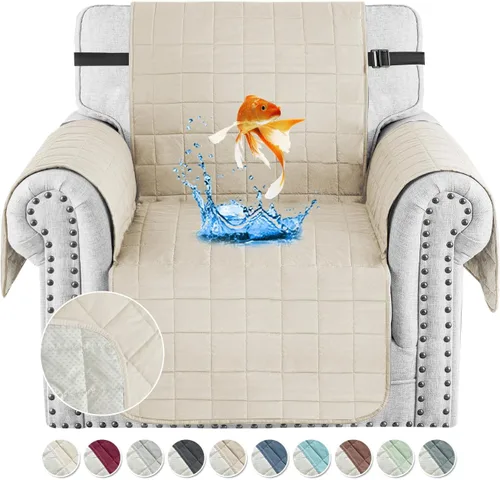 Miniatura 26 de MAXIJIN Fundas impermeables para sofá de 3 cojines, aptas para mascotas, fundas acolchadas para sofá de 69 pulgadas, lavables, protector de sofá
