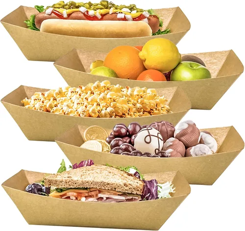 Miniatura 7 de Paquete de 100 Bandejas de Papel para Alimentos de 2 libras, Bandeja de Barco de Papel para Alimentos de Alta Resistencia Canasta de Servicio