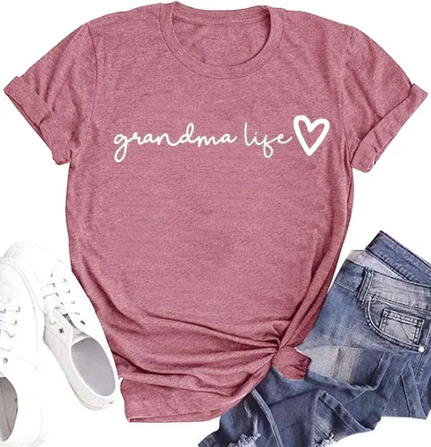 Camiseta de abuela para mujer casual con estampado de corazones divertida para la abuela