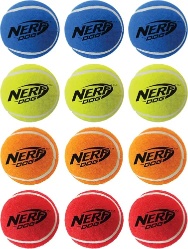 Miniatura 6 de Nerf Dog Juego de regalo de 12 piezas de juguetes para perros, incluye pelota de tenis chirriante de 2.5 pulgadas, paquete de 12, material Nerf